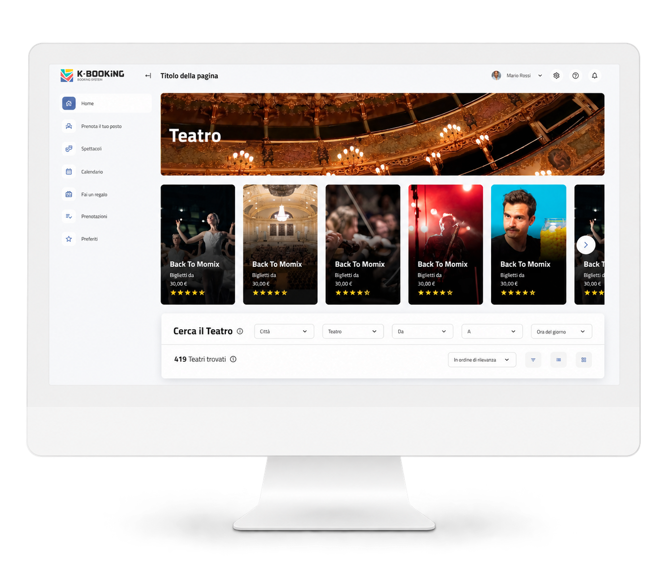 Interfaccia K-BOOKING per la prenotazione online